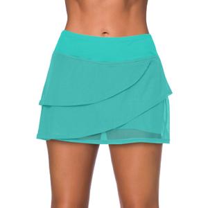 Aleumdr Women's Waistband Layered Swimdress Ruffle Swim Skirt Swimsuit Bottom (X-Large, Green)