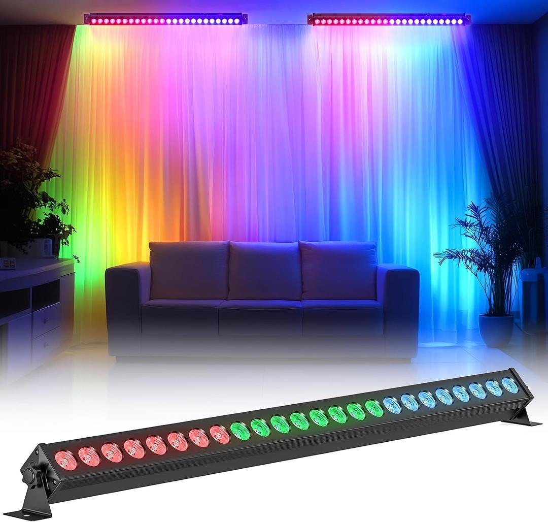 Led Stage Lights Bar,72W 24LEDs RGB Dj Strobe Party Lights Bar 3 in 1 Wall Washer Light Indoor with DMX Control AutoPlay Sound Activated Color Changing for Church Christmas Wedding Dance (1)