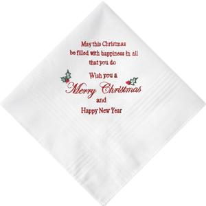 Cotton Christmas Handkerchiefs, Embroidered Holiday Handkerchiefs, Handkerchief Gifts with Blessings for Men & Women