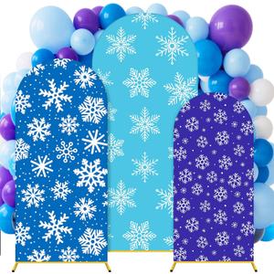 3 Pcs Snowflake Arch Backdrop Cover Set 4Ft 5Ft 6Ft Freeze Birthday Party Decorations Polyester Arch Stand Cover for Photo Props Cosplay Winter Holiday Backdrop Decor
