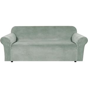 H.VERSAILTEX 1 Peice Stretch Velvet Sofa Covers for 3 Cushion Couch Covers Sofa Slipcovers Furniture Protector Soft, Crafted from Thick Comfy Rich Velour (Sofa 72"-90", Sea Grass)