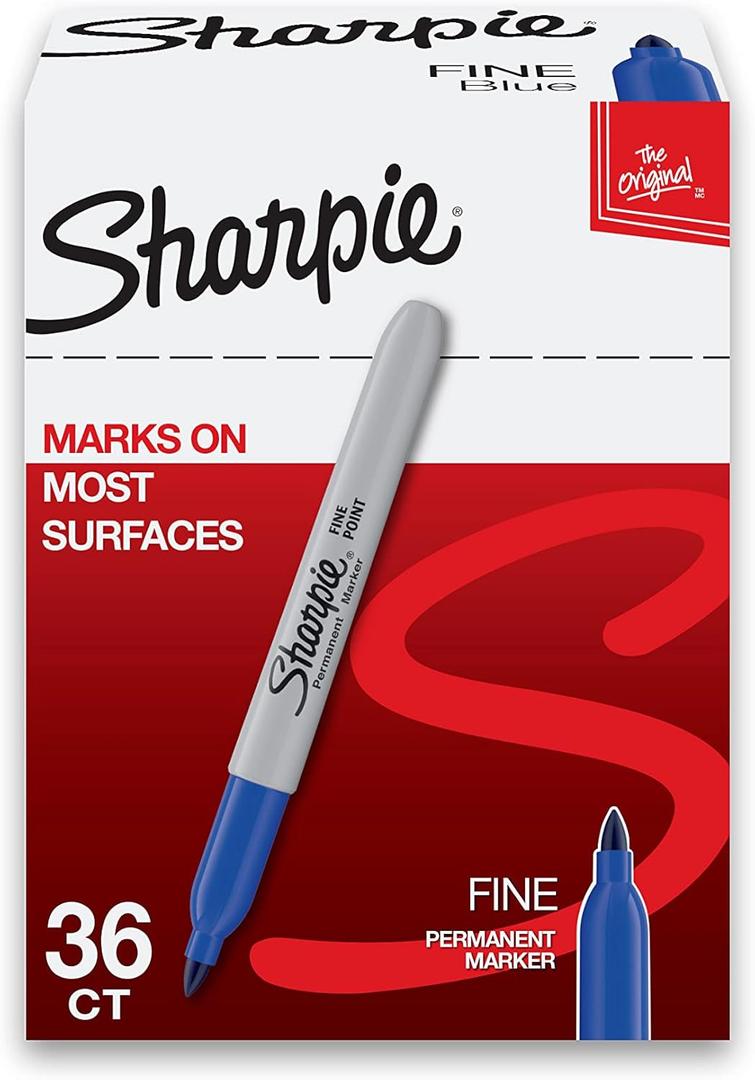 Sharpie Permanent Markers, Blue, Fine Tip, Bulk Set, 36 Count - For Plastic, Metal, Wood, And More