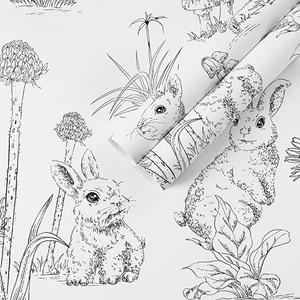 Safiyya Peel and Stick Wallpaper Black White Contact Paper Modern Wall Paper Cute Rabbit Mushroom Animal Nursery Wallpaper Self Adhesive Removable Vinyl Rolls 78.7"×17.3" 3 Pack
