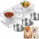 Elevated Acrylic Dogs Bowl Stand, 3.75" Tall Raised Cat & Dog Bowls with 3 Stainless & 3 Glass, Non-Slip, Easy to Clean, Raised Dog Bowls for Small Dogs, Cats, Pets, Puppy