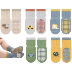 Exegawe Toddler Non Slip Socks, Cute Baby Socks with Grips Crew Socks 5 Pairs, Size: 1-3T