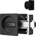 AST Square Pocket Door Lock with Edge Pull, Sturdy Privacy Bifold and Cavity Sliding Door Lock with Flush Pull, Replacement Hardware with Latch, Made of Zinc Alloy, Matte Black