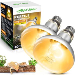 2 Pack 100W Reptile Heat Lamp Bulbs, Full Spectrum UVA/UVB Reptile Light Bulb and Basking Spot Light, UVB Light for Reptiles and Bearded Dragon, Turtle, Lizard, Snake, Amphibians