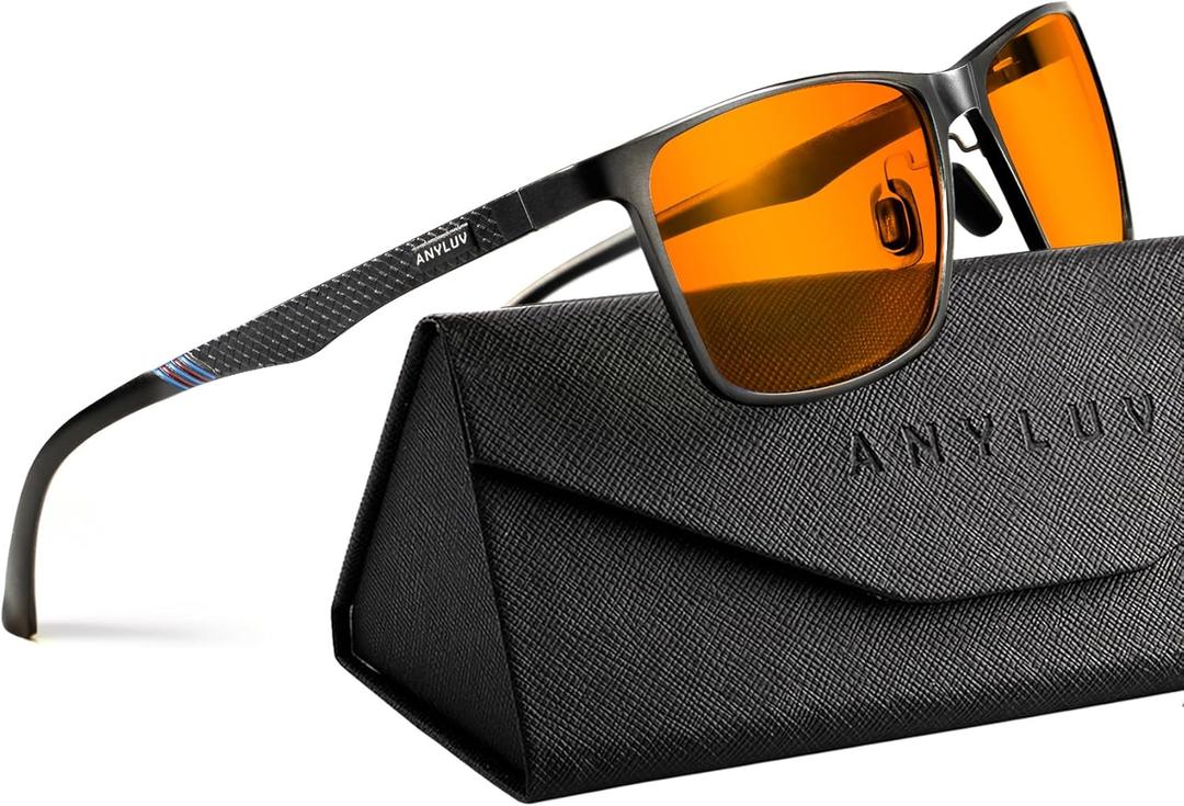 ANYLUV Blue Light Glasses Men, Relieve Eyestrain and Eye Protection, Al-Mg Metal Computer Blue Light Blocking Glasses ((Max Protection) 01- Black)