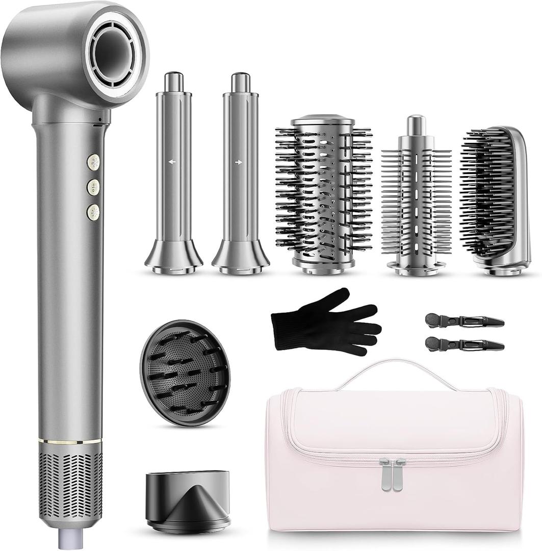 9 in 1 Hair Dryer Brush Kits,Professional 1200W Powerful Hot Air Styler Dryer with Case,110,000 RPM Auto Wrap Air Curler Travel Hair Crimper for Fast Drying/Straightening/Styling/Volumizing/Frizz-Free