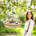 15.7 W Large Solar Fountain Hanging Bird Bath, Solar Powered Hummingbird Water Fountain Pump Combo Set With 4 Water Spray Nozzles, Bird Bath Bowl with1.67 Gallon Capacity for Outdoor Garden Patio