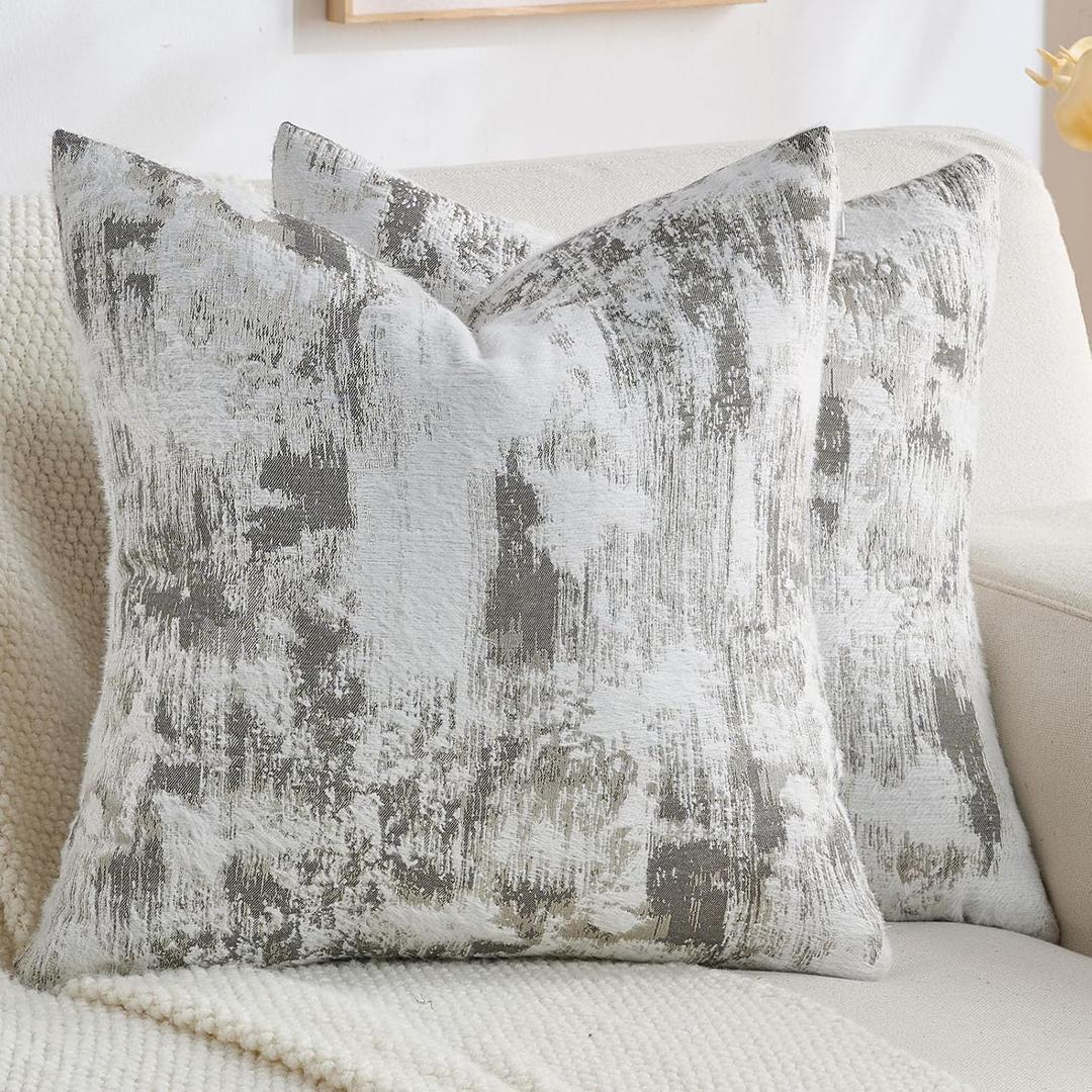 FUTEI Pack of 2 Faux Cashmere Jacquard Throw Pillow Covers 18x18 Inch Soft Marble Pattern Vintage Decorative Cushion Case Modern Farmhouse Accent for Couch Bed Living Room, Black White
