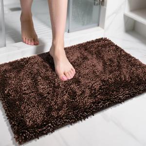 Yimobra Chenille Bathroom Rugs Non Slip, Extra Thick Soft Absorbent Bath Rug 31.5x20 Inch, Machine Washable Quick Dry Bath Mat for Bathroom Floor, Tub and Shower, Home Decor Accessories, Brown