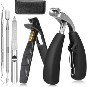 Toenail Clippers for Seniors Thick Toenails, Angled Head Toe Nail Clippers Adult Thick Nails, Wide Jaw Opening with Catcher, Long Handle Nail Cutter Professional Pedicure Tool for Men Women