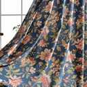 Melodieux Blooming Flower Print Vintage Style Room Darkening Grommet Curtain Drapes for Living Room Bedroom Dining Room, 52 by 84 Inch, Navy (2 Panels)