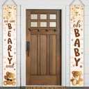 We Can Bearly Wait Baby Shower Decorations 2Pcs Bear Baby Shower Porch Sign Bear Gender Reveal Banner Decorations Teddy Bear Welcome Door Sign Bear Photo Props for Bear Birthday Supplies (brown)