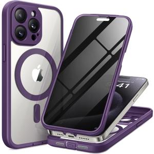 for iPhone 15 Pro Max Case, Compatible with MagSafe, Built-in Privacy Screen Protector and Camera Protection, Anti Spy Full Body Dustproof Shockproof Hard Phone Case 6.7", Purple