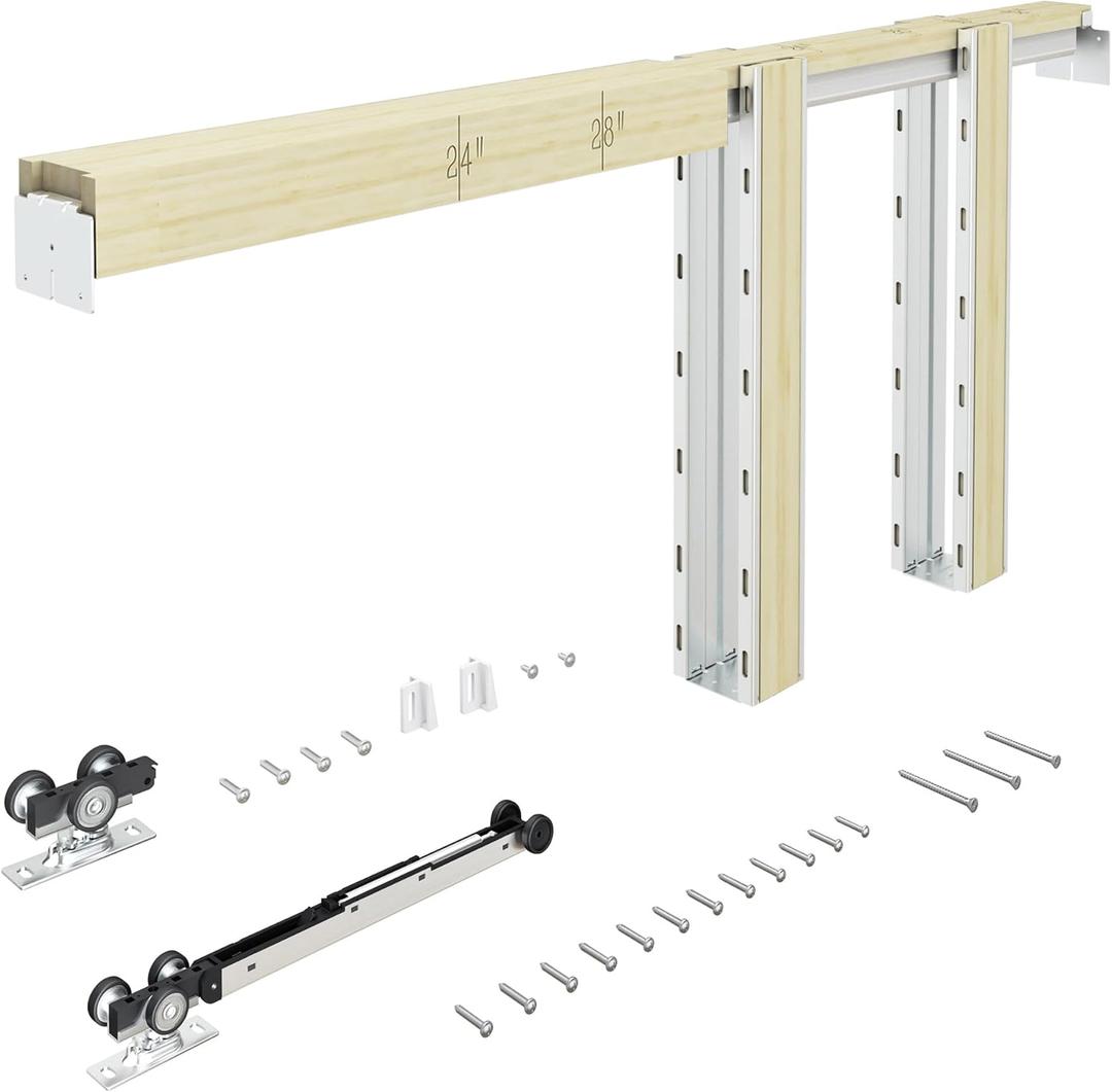 24"-30"x 80" Pocket Door Frame Kit with 98LBS Two-Way Soft-Close Mechanism,Aluminum Track Hardware Suitable for Doors Wide 24"-30",2X4 Studs Wall,Smoothly and Quietly Easy to Install