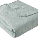 Madison Park Damask Quilting Design Throw Blanket, 102x118 in Summer, Reversible & Oversized Throw for Living Room Couch, Sofa, Bed, Pre-washed Microfiber, Cotton Filled Spread, Seafoam