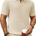 PJ PAUL JONES Mens Polo Shirts Short Sleeve Textured Knit V Neck Shirt Casual Golf Shirts Stylish Old Money Tops, M 