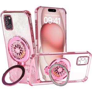 for Samsung Galaxy A31 Phone Case,for Samsung A31 Shockproof Mobile Phone Case for Women and Girl, Glitter TPU Protective Cover with Kickstand for Samsung A31 (Pink)