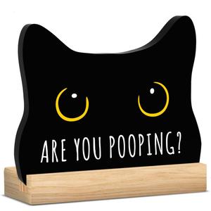 2 x Black Cat Decor Halloween Cat Bathroom Decor Are You Pooping Funny Bathroom Acrylic Decors Sign Cat for Home Bathrooms Cats Lover Gifts For Women Men Halloween Christmas