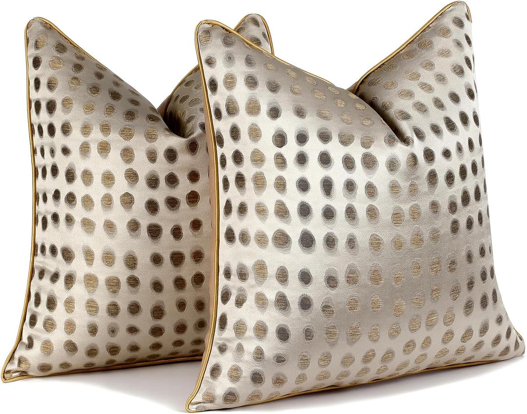 Gold Abstract Throw Pillow Covers 18x18 inch Set of 2 Jacquard Dot Pillow Cases Modern Decorative Cushion Covers for Sofa Couch Bed