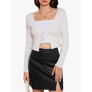 Floerns Women's Tie Front Long Sleeve Rib Knit Shrug Sweaters Cardigan Crop Top , L Floerns Women's Tie Front Long Sleeve Rib Knit Shrug Sweaters Cardigan Crop Top , L