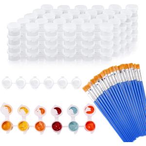 20 Strips 120 Pots Empty Paint Strips Paint Containers with lids Mini Paint Pods Cup Pots 20 Pieces Paint Brushes Arts Crafts Supplies for Kids Classrooms Schools Painting Art Festivals 3 mL/0.1 oz