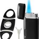 Bbsisgo and Lighter Set, Double Jet Flame Butane Torch Lighter with Adjustment Flame Tools, Refillable Windproof Gas Lighter. Gifts for Men. Black(Sold Without Gas)
