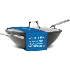 Misen Pre-Seasoned 12" Carbon Steel Wok - Naturally Nonstick - Perfect Size for Any Home Kitchen - Small Flat Bottom - Ergonomic, Stay-Cool Handles - Ready to Use, Compatible with All Cooktops
