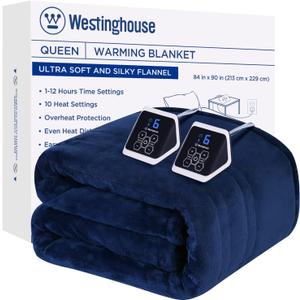 Westinghouse Heated Queen Size Blanket - Electric With 10 Heating Levels, 1-12 Hours Auto Shut Off, Fast Warming, Machine Washable (84x90 Inches, Navy Blue)