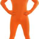 ERCAUX Orange Bodysuit Set for Men's & Women's - Stretchy Spandex Orange Open Face Bodysuit Halloween Cosplay Zentai Costume (L)