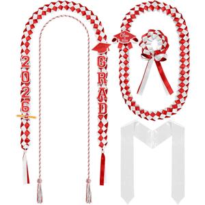 Canlierr 18 Pcs 2026 Graduation Leis and Stole and Honor Cords with Tassel Braided Necklace Adjustable for Student Graduation Gifts Party Supplies(Red and White)