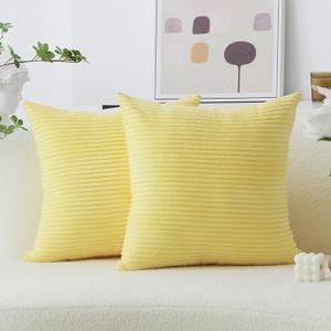 Home Brilliant Yellow Pillow Covers Striped Velvet Corduroy 2 Pack Decorative Throw Pillow Covers for Couch Sofa Bed Winter Decor, 18x18 inch, Sundress