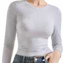 SUUKSESS Women Crew Neck Fitted T Shirts Cotton Jersey Basic Long Sleeve Tops (Gray)