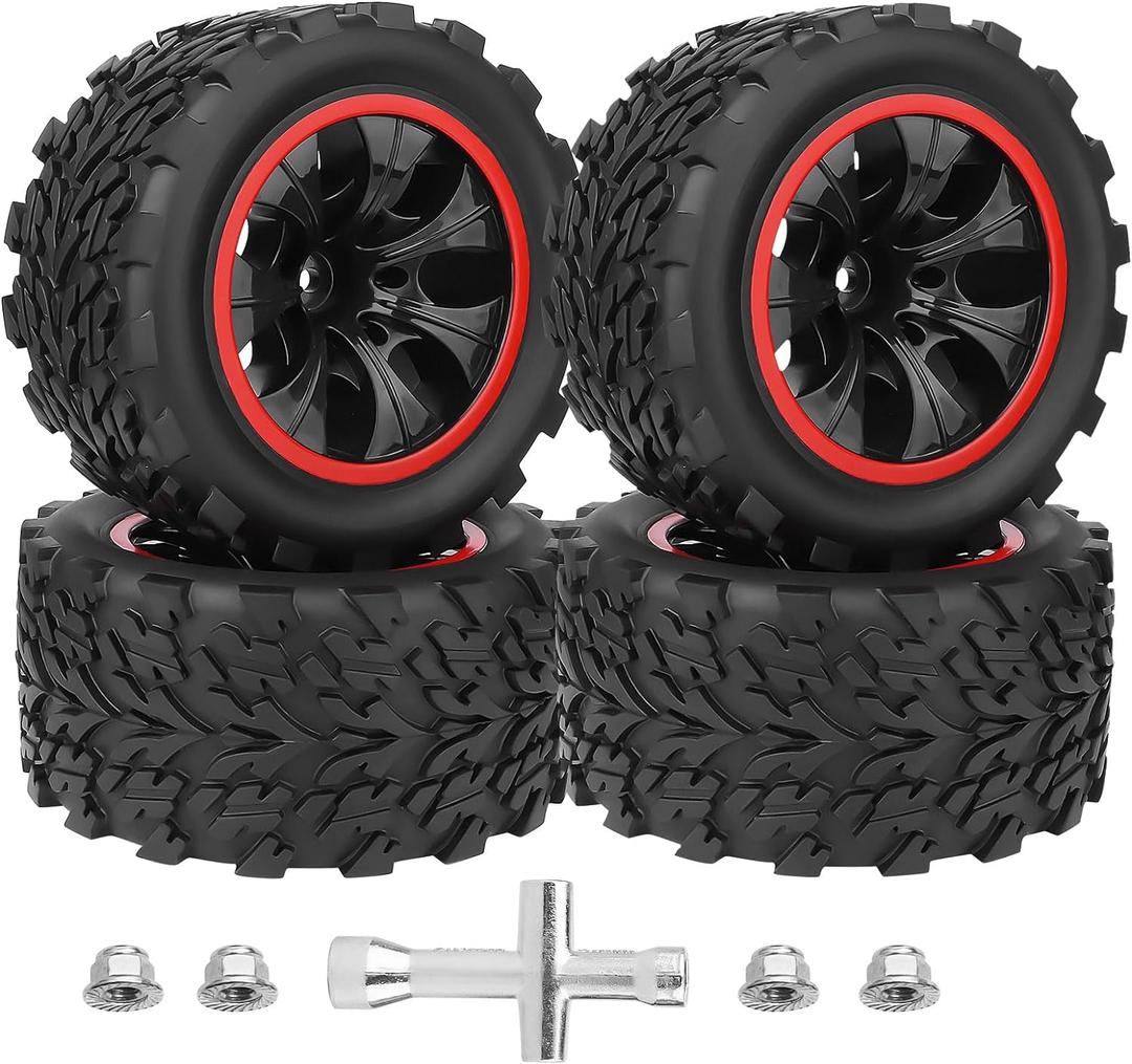 HobbyPark Preglued 12mm Hex RC Truck Wheels and Tires Set for 1/10 Scale Traxxas Rustler 2wd 4x4 VXL Redcat Volcano EPX Pro Blackout XTE 2s 3s 4s Brushless Power