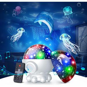 Night Light Projector,Ocean Star Night Light for Kids Room,Dinosaur Toys with 360 Rotation,Remote and Timer,3 Projection Films,17 Light Modes,9 Lullaby Songs,Birthday Christmas Gifts Kids Toys (White)