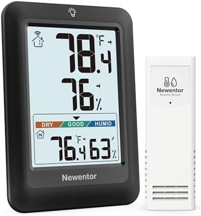 Newentor Indoor Outdoor Thermometer Wireless, Weather Stations Wireless Indoor Outdoor, Outdoor Thermometers for Patio House, Black with 1 Sensor