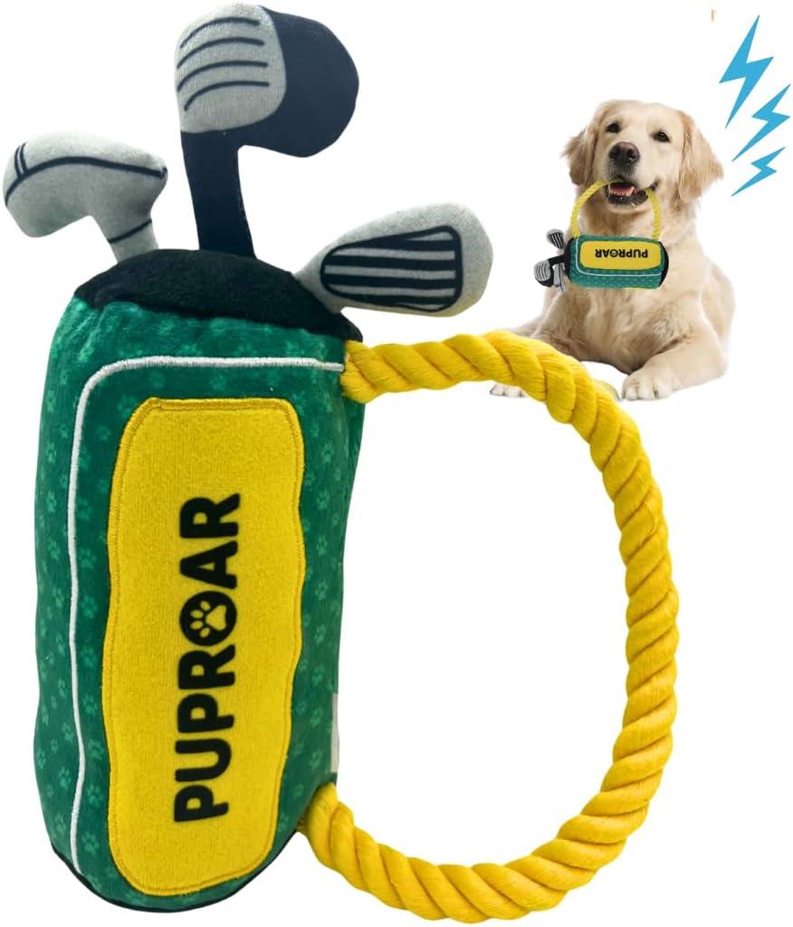 Golf Dog Toy  Birthday Dog Toy, Funny Plush Squeaky Puppy Gift with Rope & Crinkle, Golf Bag Gift