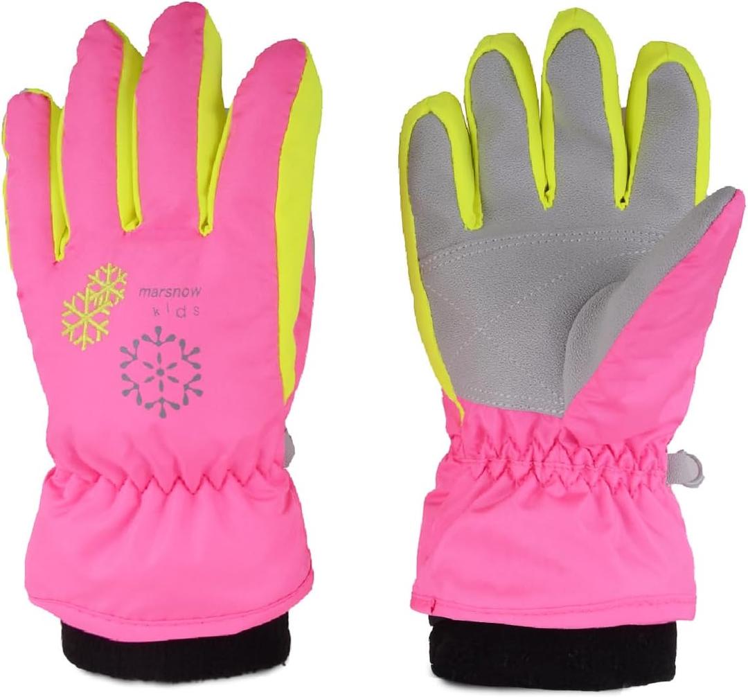 YAPJEB Kids Winter Warm Gloves Ski Gloves Windproof Outdoor Sports Gloves for Boys Girls Skating Snowboarding Hiking (S (6-8 Years Old), A - Rose Red)
