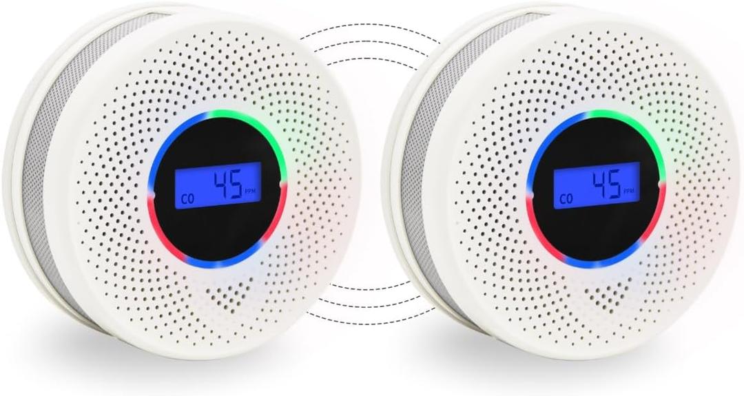 10-Year Battery Wireless Interconnected Smoke and Carbon Monoxide Detector, Smart Interlink Smoke CO Alarm with Digital Display, Fire and CO Combo Alarm for Home (2 Pack), EXP: 10 Yearsa After Installation