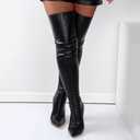 YING LAN Over the Knee High Boots for Women Sexy Zipper Pointed Toe High Heel Faux Leather Surgical Stretch Riding Thigh High Boots Black, Size: 7.5