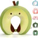 Niuniu Daddy Neck Pillow for Kids Teen Toddlers, Travel Accessories for Airplane, Car, Recline, Neck Chin Head Support, 100% Pure Memory Foam Insert, Cute Plush Travel Pillow Cover Washable - Avocado