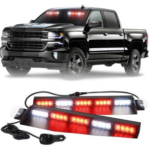 XRIDONSEN 34 inch Emergency Visor Lights 40 LED Red White Strobe Lights Interior Windshield Warning Flashing for Volunteer Firefighter Vehicles Trucks