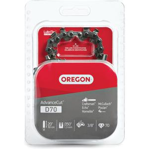 Oregon D70 AdvanceCut Chainsaw Chain for 20-Inch Bar  70 Drive Links, Replacement Low-Kickback Chainsaw Blade, .050 Inch Gauge, 3/8 Inch Pitch, fits Several Poulan Pro & Echo Models (D70) Black