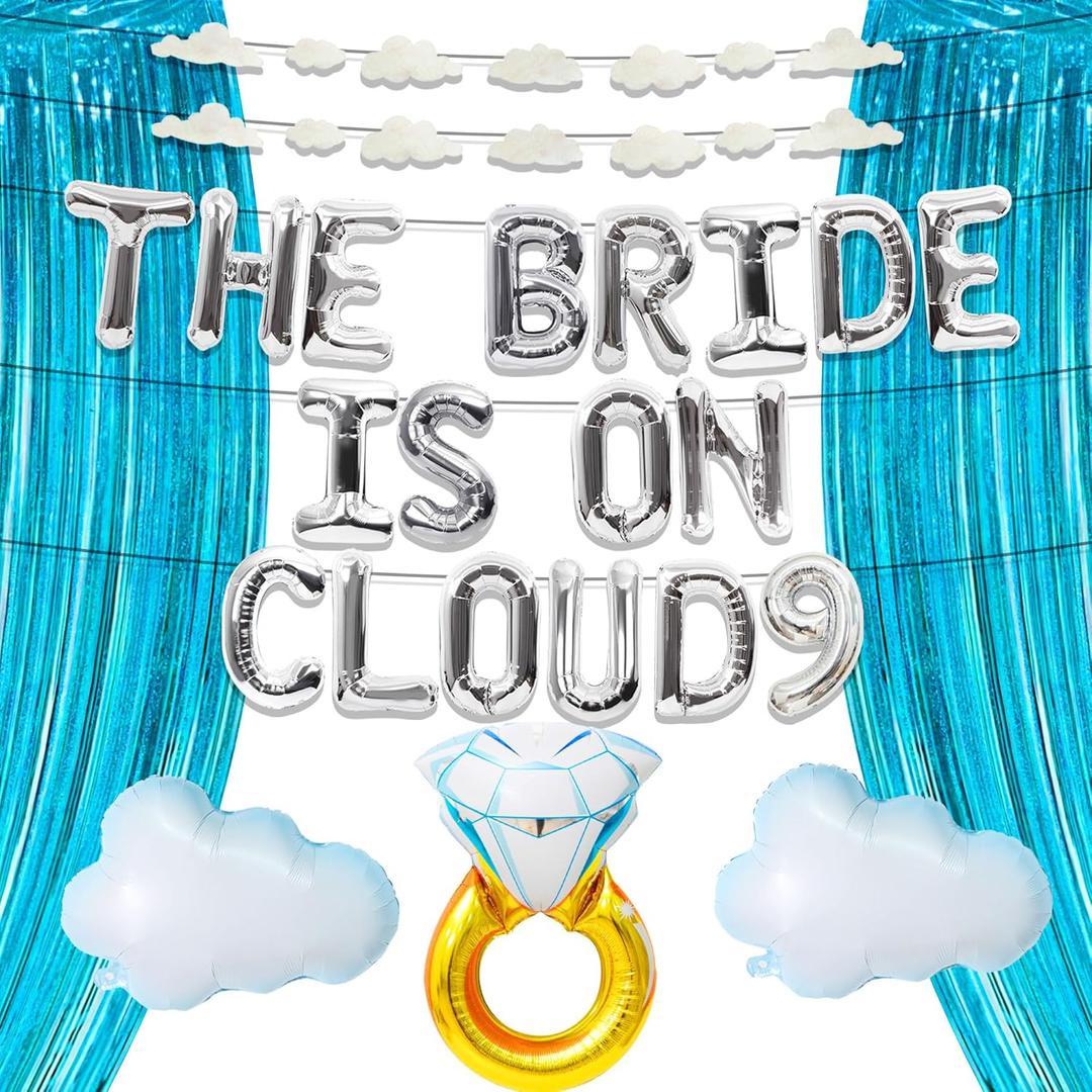 LaVenty Bride is on cloud 9 Balloons Bridal Shower Banner Decoration Backdrop The Bride Is On Cloud 9 Bachelorette Decoration (Silver 1)