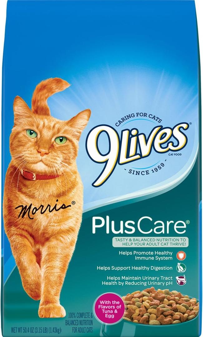 9Lives Plus Care Dry Cat Food, 3.15 lb. Bag, 4 Count, Best By Sep 11, 2026