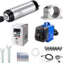 CNC Spindle Motor Kits, 110V 2.2KW 80mm Water Cooled Spindle Motor CNC motor +110V 2.2KW VFD+Clamp Mount +Water Pump+ Water pipe+ER20 Collet set + Drill bits+ wires+wrenches for CNC Router Machine