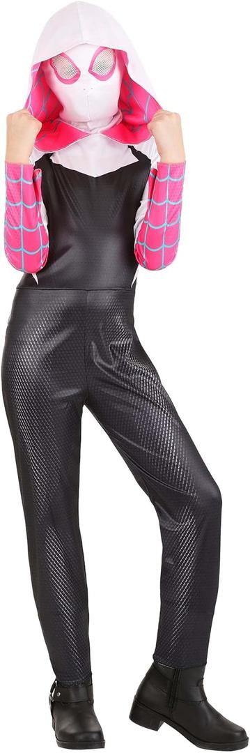 MARVEL Spider-Gwen Official Youth Halloween Costume - Premium Quality Hooded Jumpsuit with Pull-On Fabric Mask, S