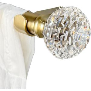 Brushed Gold Curtain Rod for Window 68-140 In, Crystal Ball End Drapery Rod 1 In Dia, 72-144 In Long Adjustable, Metal Single Rod, Acrylic Finials, Heavy Duty, Decorative Curtain Pole, For Bedroom Dorm
